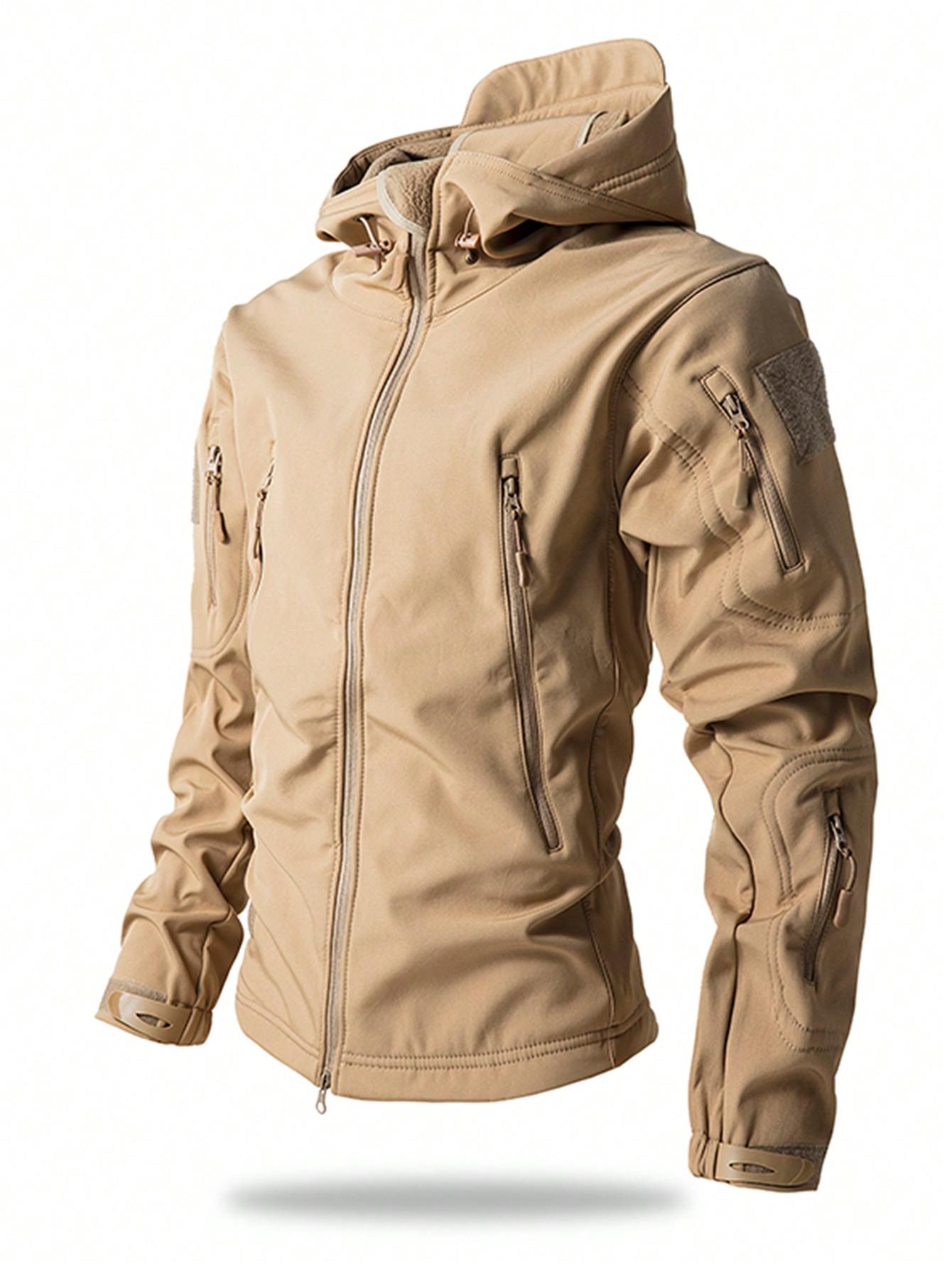 Men’s tactical softshell fleece outdoor jacket, windproof, waterproof, wear-resistant, breathable, multi-pocket mountaineering hiking jacket, Multi-Pockets, Universal Sport