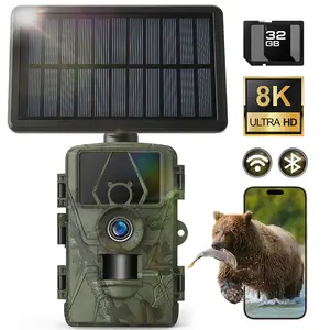 Solar Powered Wireless Trail Camera with Night Vision, 8K/60MP WiFi&Bluetooth Game Hunting Camera, 0.2S Trigger Motion Activated, APP Control, IP66 Waterproof,120° Wide-Angle Lens, Deer Camera for Hunting Wildlife