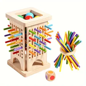 Wooden 3-in-1 Pop-Up Game Set - Dice Rolling Design, Concentration & Balance Training, Parent-Child Interactive Block Toy, Christmas Stocking Stuffer