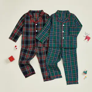 Toddler Baby Boys Christmas Pajamas Santa Plaid Long Sleeves Shirt Pajama Pants Set Kids Boys Sleepwear Nightgown Outfits
