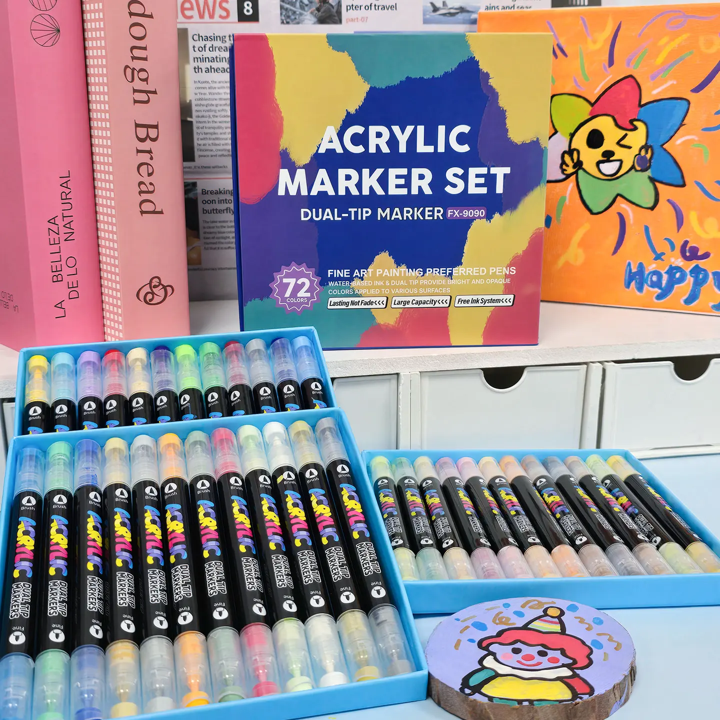 Christmas Painting Supplies, 72 Color Acrylic Markers, Dual Tip Design, Soft Head Blending, Sharp Tip Detailing, Strong Adhesion, Full Colors, Art Marker Set