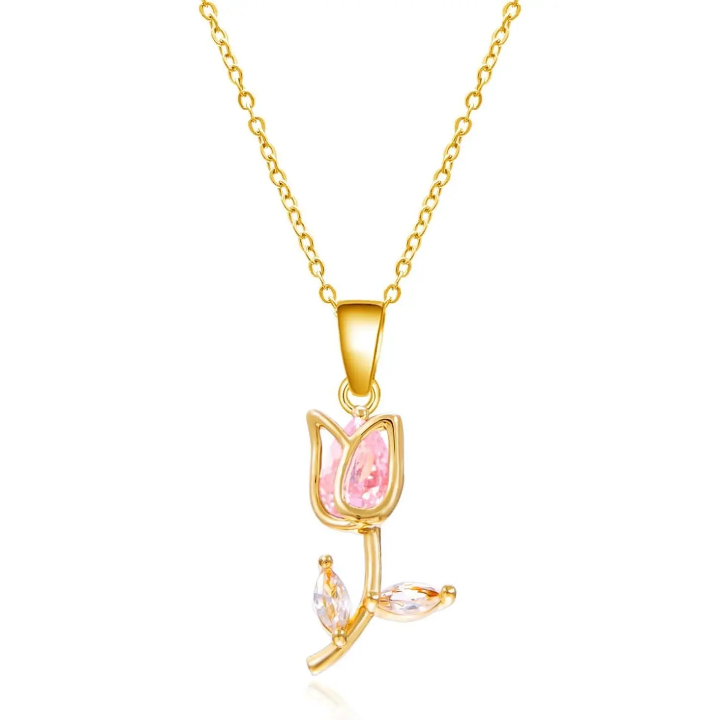 Tulip Flower Symbol Necklace for Women, Dainty Boho Rhinestone Decorated Pendant, Statement Alloy Jewelry, Ideal Anniversary & Birthday Gifts, Rhinestone Decorated Necklace, Crystal Rhinestones