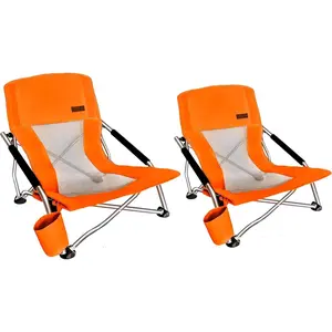 Portable Low Sling Folding Beach Chair for Adults - Lightweight, Compact Sand Chair with Cup Holder & Carry Bag - Family-Friendly for Beach, Concert, Boat & Camping