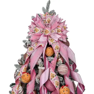 Christmas Tree Topper,48x13 inches Large Toppers Bow with Snowflake Pattern for Christmas Decoration (Light Pink)
