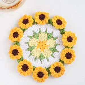 Crochet Sunflower Coaster, Plant Crochet Flowers Pot Coaster, Flower Pot Crochet Pattern, Crochet Home Decor