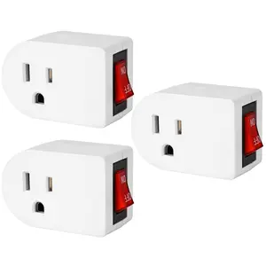 Grounded Outlet with ON Off , Wall Tap Adapter Single Outlet Power  15A 1875W/3 Prong Plug  in White, ETL Listed (3 Pack)