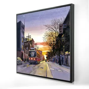 Begin Home Decor 2081-2424-ST62 24 x 24 in. Sunset Streetscape Toronto Canvas - Office Decor Framed Art