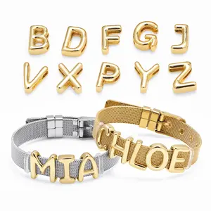 Personalized Name Mesh Bracelet for Women Men, Custom 3D Gold Letter Adjustable Stainless Steel Watch Band Bangle, DIY Initial Jewelry, Customized Gift for Mom Daughter Friends Birthday Mother's Day