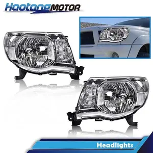 CROSSDESIGN Clear/Chrome Headlights Lamps Driver & Passenger Fit For 2005-2011 Toyota Tacoma