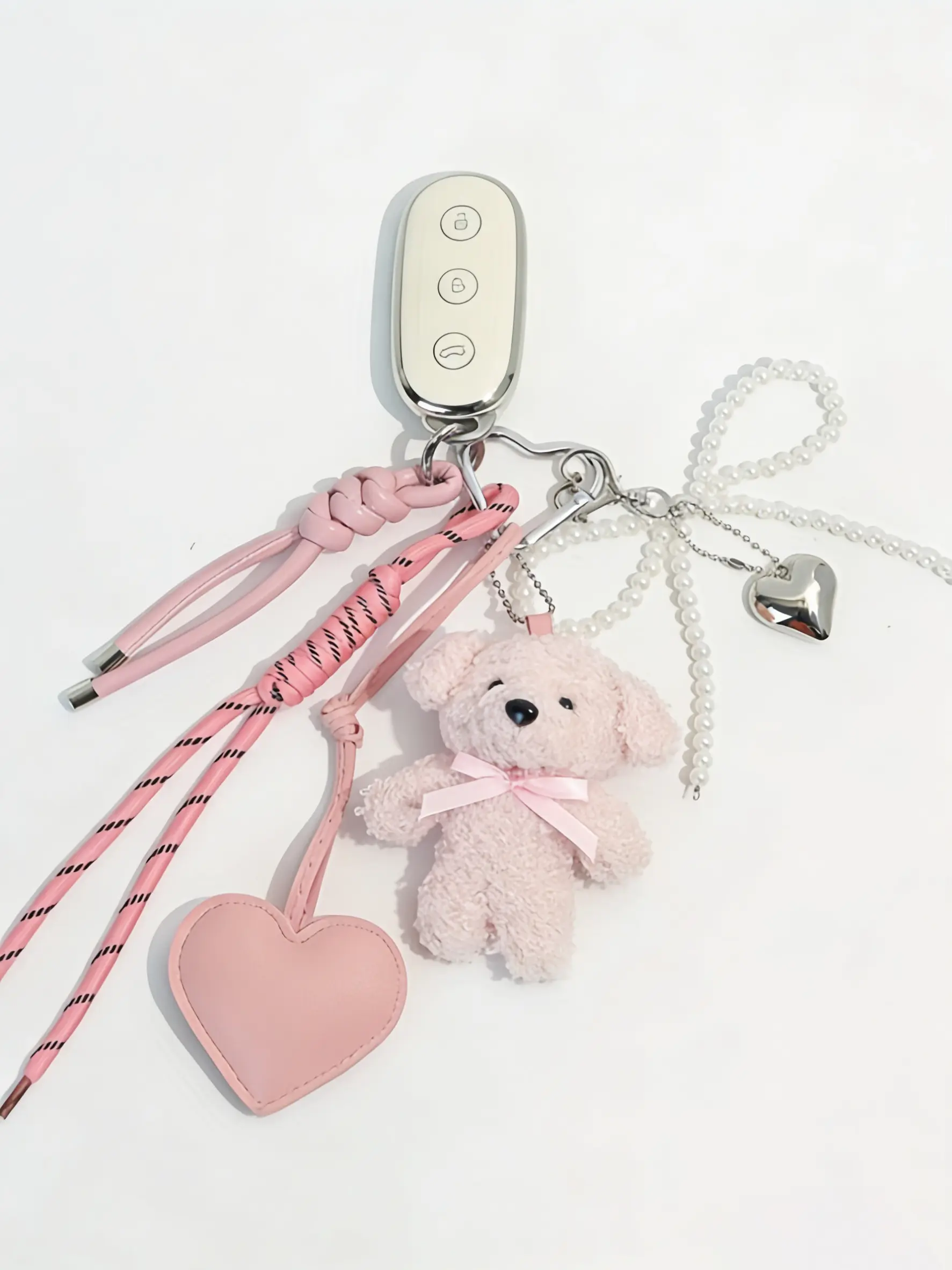 Plush Teddy Bear Heart Bag Charm 3d Teddy Bear + Heart Combination Korean-Style Sweet And Cute Stylish And Versatile, Cute Charms Keychain, For Bags, Keys Gifts For Friends & Couples Bag Charm Keychain