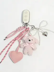 Plush Teddy Bear Heart Bag Charm 3d Teddy Bear + Heart Combination Korean-Style Gentle, Girlish Look Sweet And Cute Stylish And Versatile For Bags, Keys, And Earphone Cases Gifts For Friends & Couples Bag Charm Keychain