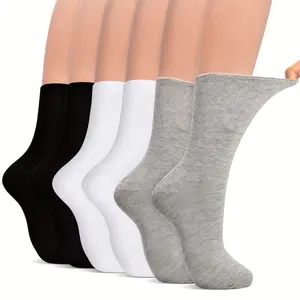 6 Pairs Diabetic Socks, Stretchy Cuff Non Binding Top Extra Wide Breathable Socks For Men Women
