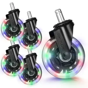 Office Chair Caster With RGB Color Changing Lights Set of 5 Rubber Replacement Heavy Duty for Hardwood Floors Tiles and Carpet Furniture Moving Wheel Swivel Wheels Hardware