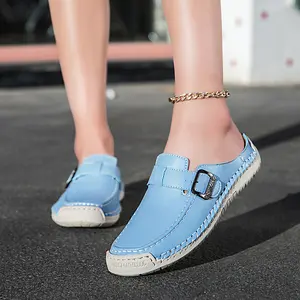 Summer Lightweight Flat Closed Toe Half Sandals for Women, Backless Slip On Slides, Non-Slip Outdoor Breathable Casual Shoes