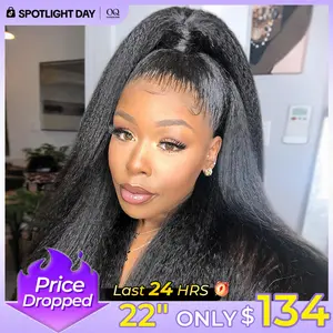 [22" Only $134] OQ HAIR Pre-Cut Lace Kinky Straight 360 Full Lace Frontal Glueless Wig With Invisi Drawstring Pre Plucked Human Hair Wig #TikTokShopBlackFriday