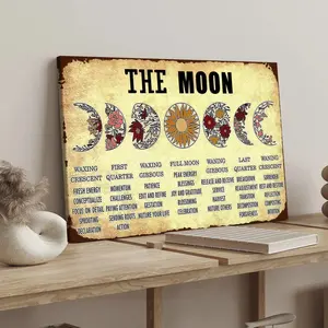 1 count wooden frame canvas, moon phase cycle flower language decoration theme poster, fashion art poster, exquisite family poster, modern art, suitable for corridor wall decoration, HD spray painting, waterproof printing