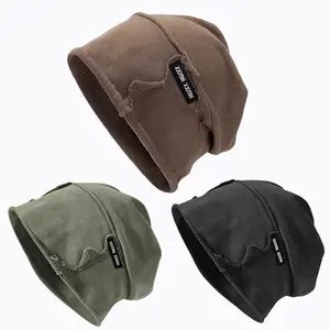Unisex Fashion Beanies Skullies Big Head Circle Vintage Washed Bowler Hat Solid Color Cotton Elastic Bonnet Hat Hip Hop Beanie