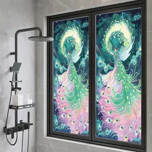 Peacock Pattern Glass Sticker, 1 Count Privacy Protection Window Decorative Sticker, Decorative Sticker for Home & Office, Ornaments