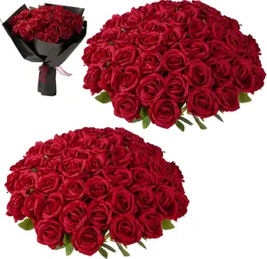 Red Roses Artificial  Bulk, 52 count  Roses Flower Arrangement, DIY Silk  Roses Bouquet, Realistic Faux Artificial Roses for Mother's Day  Table Decor