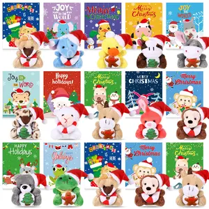 15 Sets Christmas Plushes with Card Mini Stuffed Animal Keychain Christmas Party Favors Birthday Gift Idea Bulk Dolls for Classroom Exchange Gift Valentine's Gift
