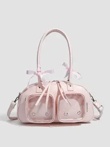 Japanese Academy Style Ribbon Bow Transparent Doll Bag, Large Capacity Versatile Shoulder Crossbody Bag, Stylish and Functional Backpack
