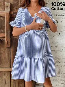 Zesty Maternity Nursing Dress, Blue Striped Dress Women Short Dresses Summer For Women Casual Maternity Dress Vacation