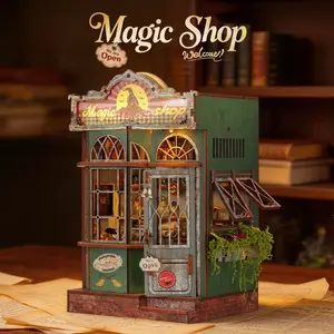 FUNPOLA 3D Wooden Puzzle Magic Shop Miniature Kit - DIY Dollhouse with LED Lights，Home Décor Display, Creative Gift for Adults and Teens