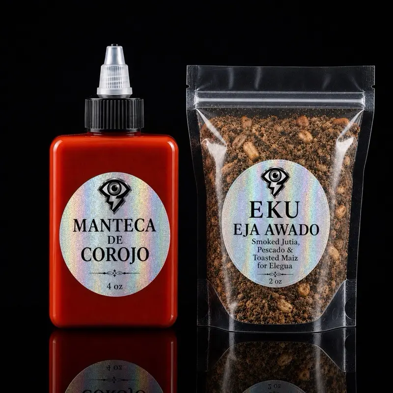 Offering for Elegua - Jutia Pescado Maiz & Manteca de Corojo