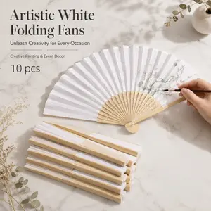 Pack of 10 portable paper bamboo fans, classic traditional decorative hand fans, DIY blank fans, create personalized gifts and unique artistic creations, suitable for weddings, parties, banquets and home decor.