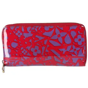 Pre-owned Louis Vuitton Leather Small Leather Goods Wallet Multicolor Sweet Monogram M90123 Rose Indian Patent Leather