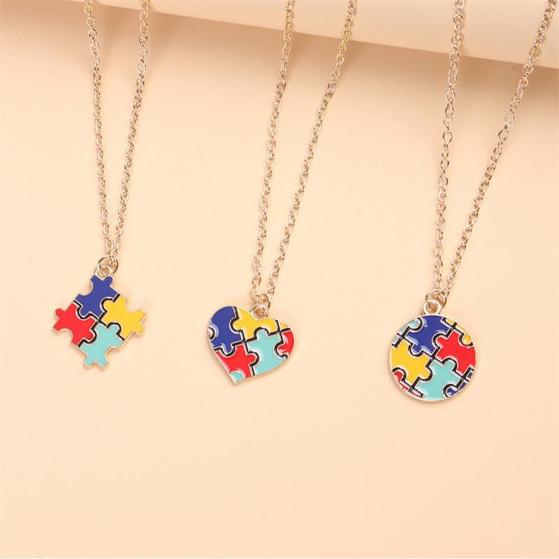 Creative Multi Color Puzzle Autism Awareness Enamel Pendant Necklace Best Friend Ladies Fashion Jewelry Accessories Gift Wholesa month supply Heart Style Choker