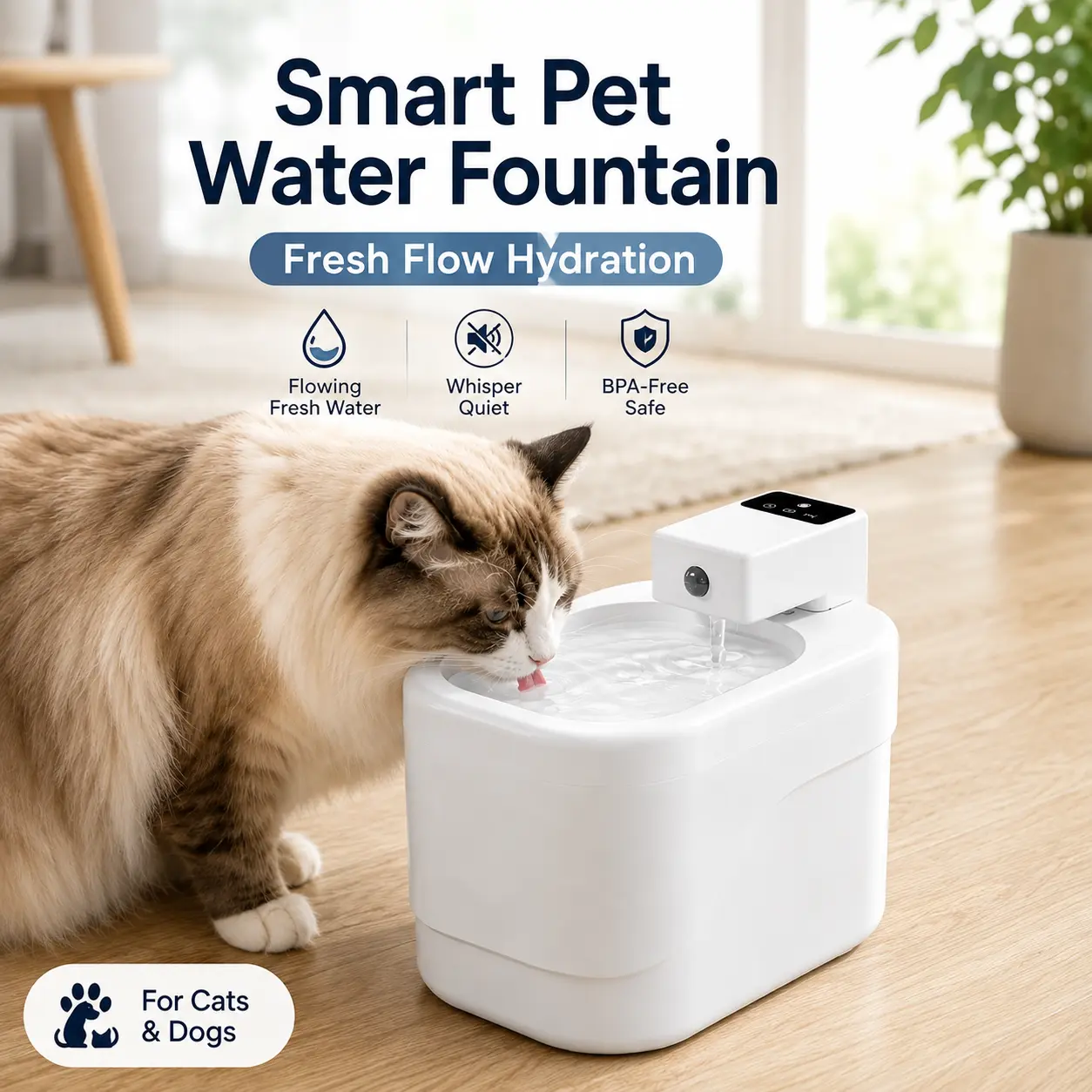 2L Cordless Cat Water Fountain, Rechargeable Smart Pet Water Dispenser with Motion Sensor, Timer Mode, Multi-Layer Filtration, Ultra Quiet Automatic Drinking Fountain for Cats & Small Dogs, Indoor Use