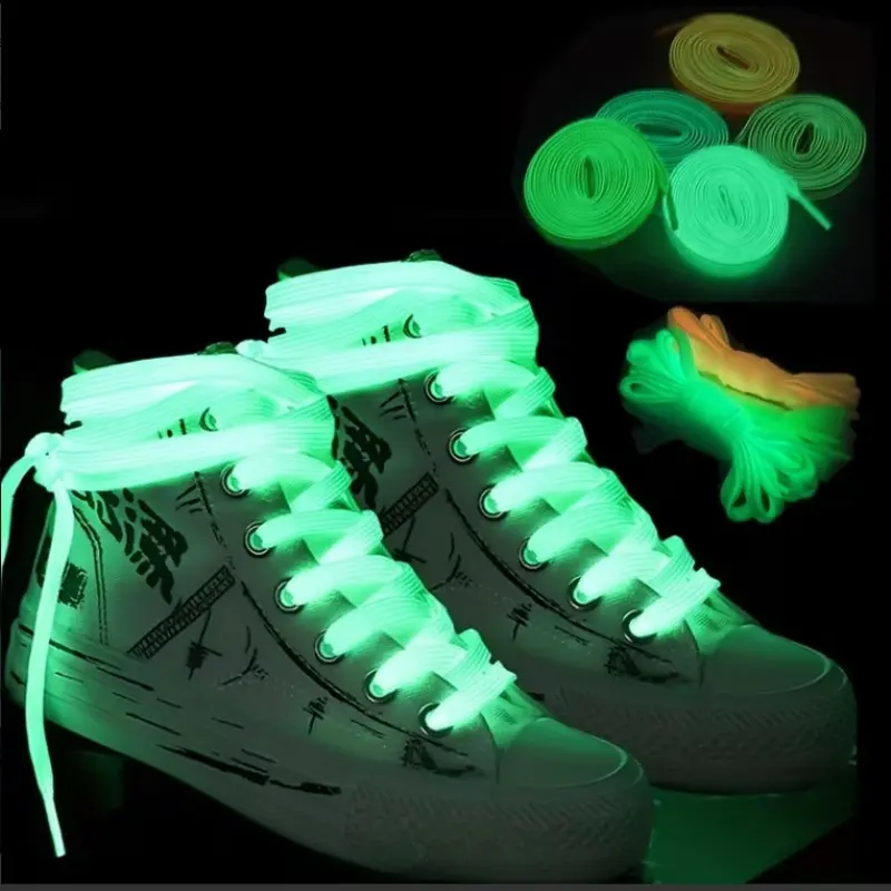 3 Pairs Smooth Lightweight Synthetic White-Green Fluorescent Shoelaces - Easy-to-Use Luminous Replacement Shoe Laces for Commuting, Night Walking, Cycling