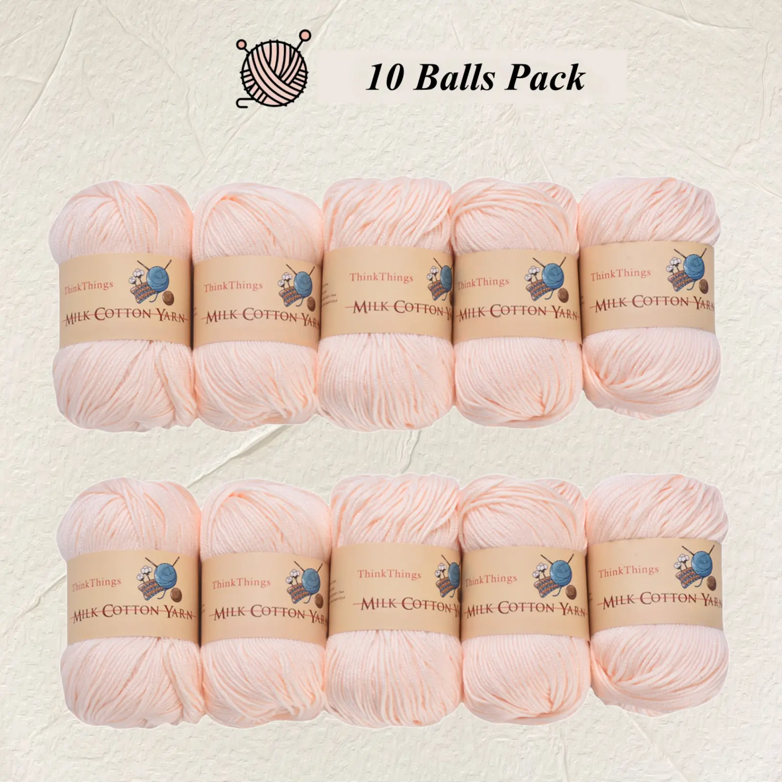 THINKTHINGS Light Beige Acrylic Yarn Bulk Pack - 10 Balls, 17.6 oz, Perfect for Beginners, Crocheting & Knitting Projects (DIY Knitting & Crochet Supplies)