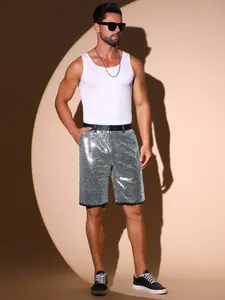 INSPIRE CHIC Sparkly Sequin Shorts for Men's Straight Leg Club Rave Party Metallic Shorts