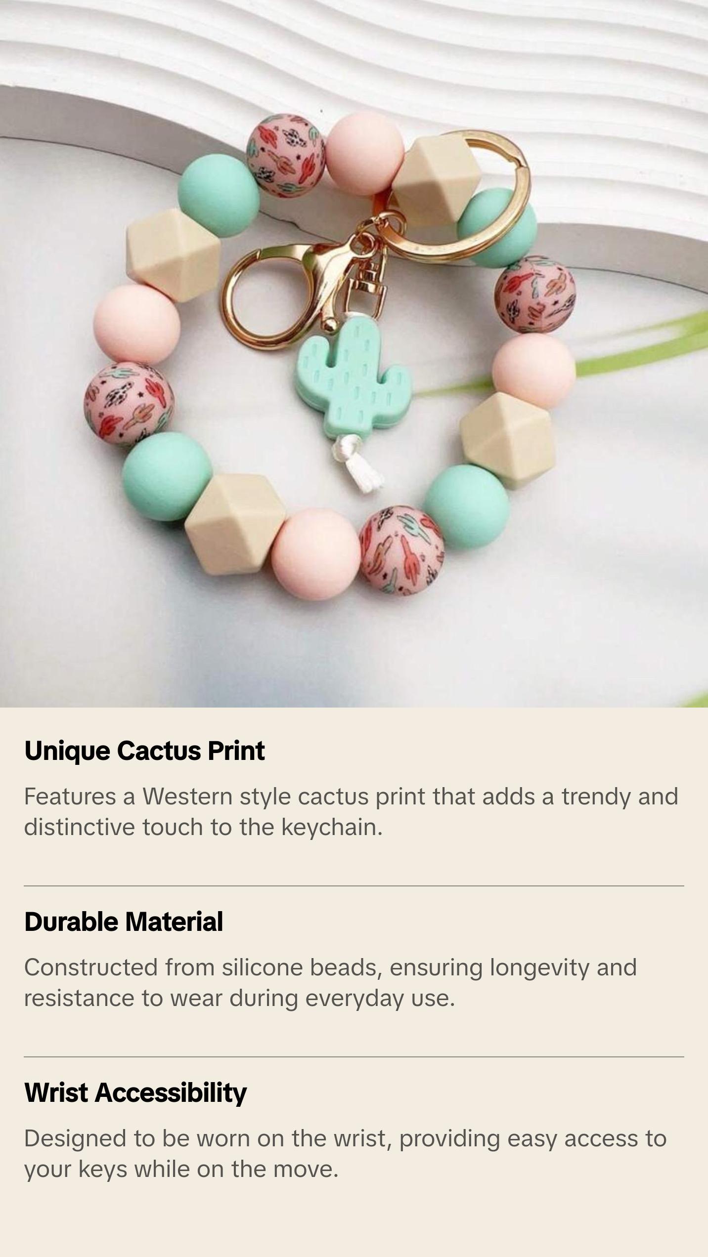 Western Style Cactus Silicone Beaded Keychain - Perfect for Car and Home Decor woman teen portable keychain keychains keychain  bundle  set