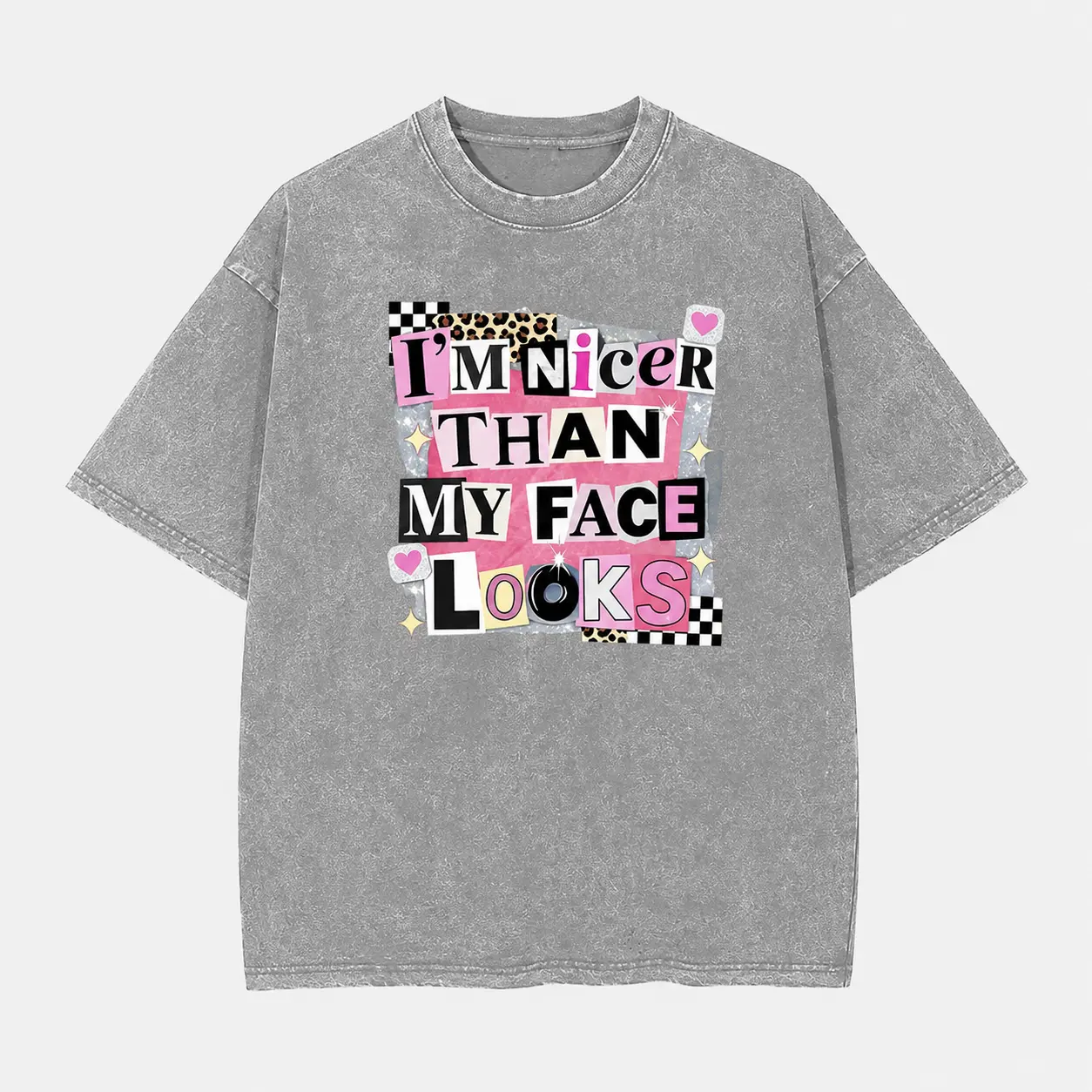 Sassy Quote Graphic Tee for Women, "I'm Nicer Than My Face Looks" Funny Casual Loose Fit Short Sleeve Round Neck T-Shirt, Shortsleeve, Lady, Style, Top