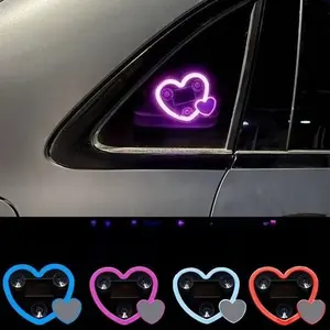 Heart-Shaped Car Window Decal - Solar-Powered LED Light Up Sticker in Blue Pink Light Blue & Red Colors for Car Styling
