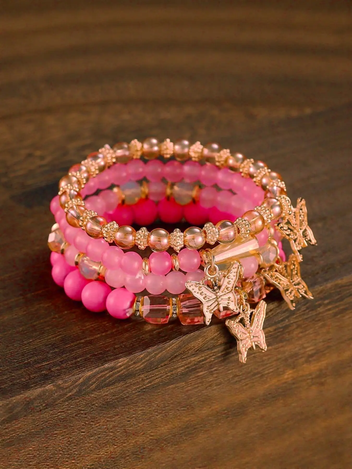 Girls' Bohemian Creative Bracelets, 4 Packs Butterfly Crystal Multi-Layer Beaded Fashion Bracelets, Girls' Jewelry Accessories, Stackable Bracelets, Stacking Bracelet, Fashionable Bracelet, Beautiful Bracelets
