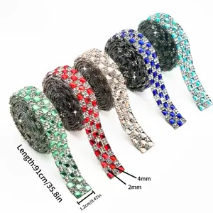 35.8in Colored Glass Rhinestone Self-Adhesive Strips for DIY Clothing Accessories in Vibrant Colors 4mm x 2mm Striped Design