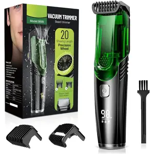 Beard Trimmer for Men: Vacuum Mustache Trimmer for Less Mess -IPX6 Waterproof- Rechargeable Electric Beard Cutting Kit with Adjustable Length Comb-Built-in Vacuum for Sideburns/Stubble