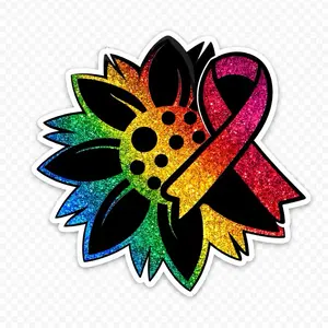 Cancer Awareness Decal - Rainbow Ribbon and Sunflower Design for Support and Awareness