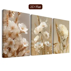 3 Framed Autumn Floral Wall Art Posters, Elegant Harvest Theme Canvas Prints, Soft Texture Poster, Classroom Decor, Home Office, Bathroom