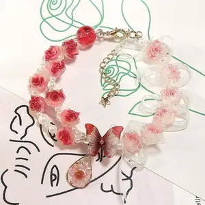 【B016】Tie-dye soft resin flower, carved, non-perforated, fine glitter rose flower, DIY handmade soft flower beads
