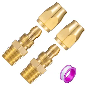 Premium Solid Brass 2PCS Reusable Replacement Fittings for 3/8-Inch Inside Diameter Hoses 1/4-Inch NPT Thread Rigid Corrosion Resistant