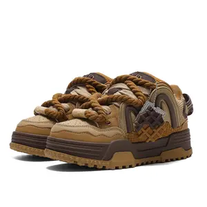 Q-AND Viral TikTok Coffee Brown Chunky Sneakers, Unisex Platform Streetwear Shoes, Thick Sole Casual Skate Shoes with Waffle Detail, Fashion Couple Sneakers, Breathable Non-Slip Daily Shoes Size 36-44 , Comfortable Breathable Couple Shoes for Daily Wear