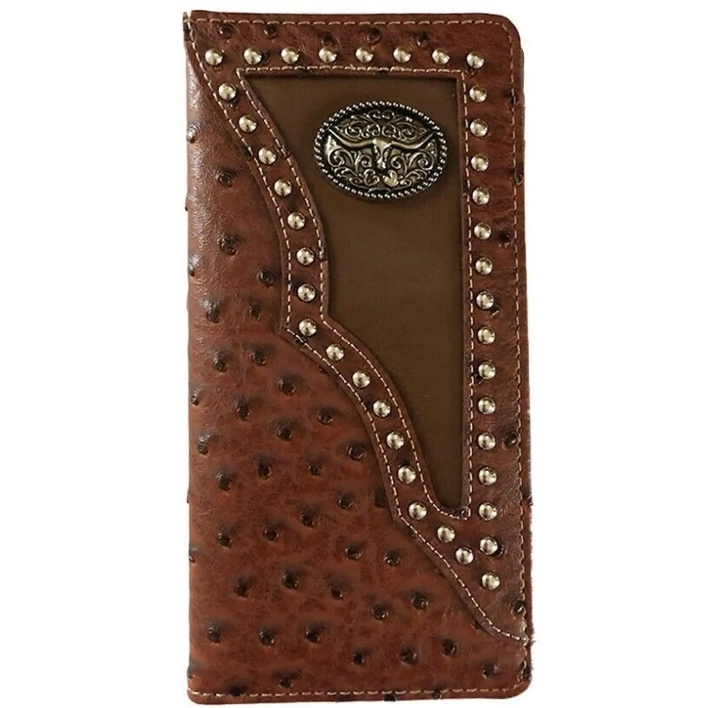Longhorn Mens Wallet Western Bifold Check Book Style Ostrich Brown