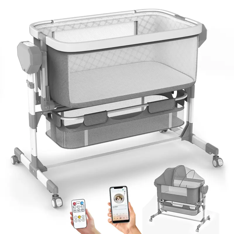 Rocking Bassinet for Baby, Electric Baby Bassinet Automatic 5 Rocking Motion Bassinet Bedside Sleeper for Newborn,  Auto Rolling Baby Cradle 6 Height Adjustable with 4 Lullabies