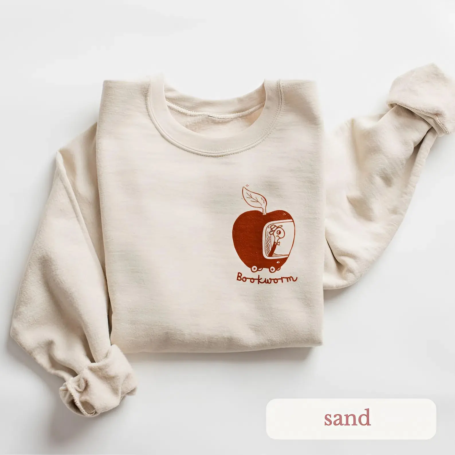 Bookworm Sweatshirt | Scarry Worm Driving Apple Car Graphic Book Club, Library, Bookish Gift, Book lover Gift Sweatshirt