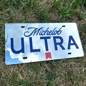 Michelob Ultra Front License Plate 12x6 White & Blue Aluminum Vanity Plate for Trucks Cars & Show Vehicles Universal Fit Lightweight Durable